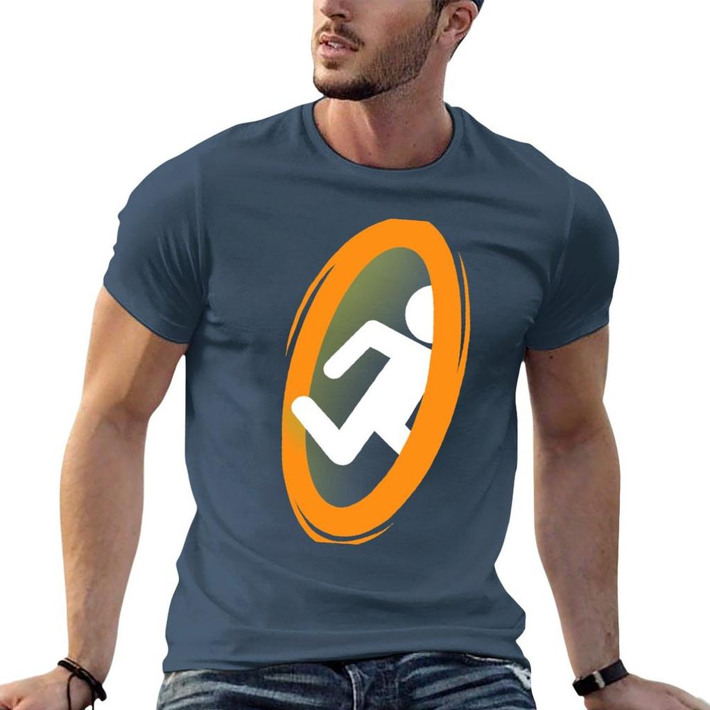 Portal 2 Video Game Funny Orange Teleport Tshirt Minimalist Plain Crew Neck Tshirt