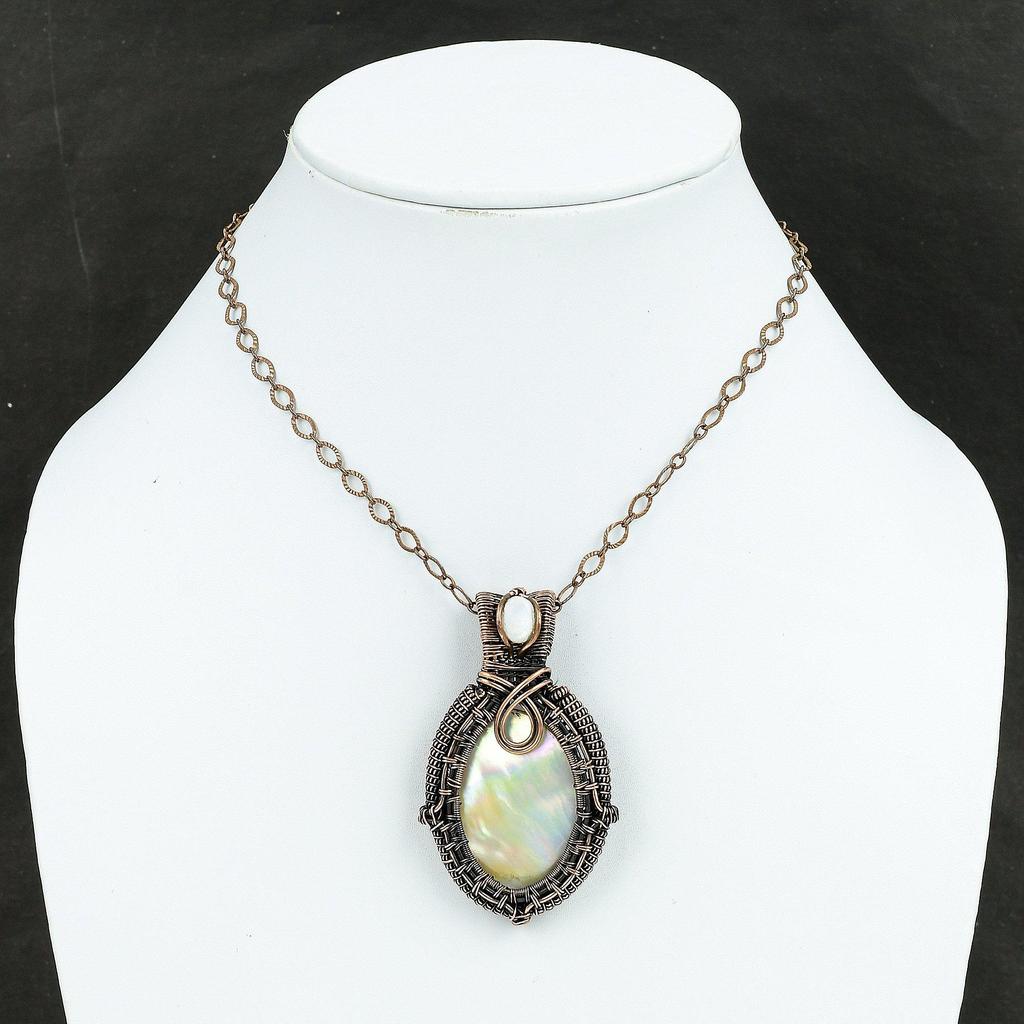 Mother Of Pearl Pendant Copper Wire Wrapped Pendant Handmade Pendant Unique Copper Jewelry Gemstone Pendant For Gift Mother Of Pearl Jewelry