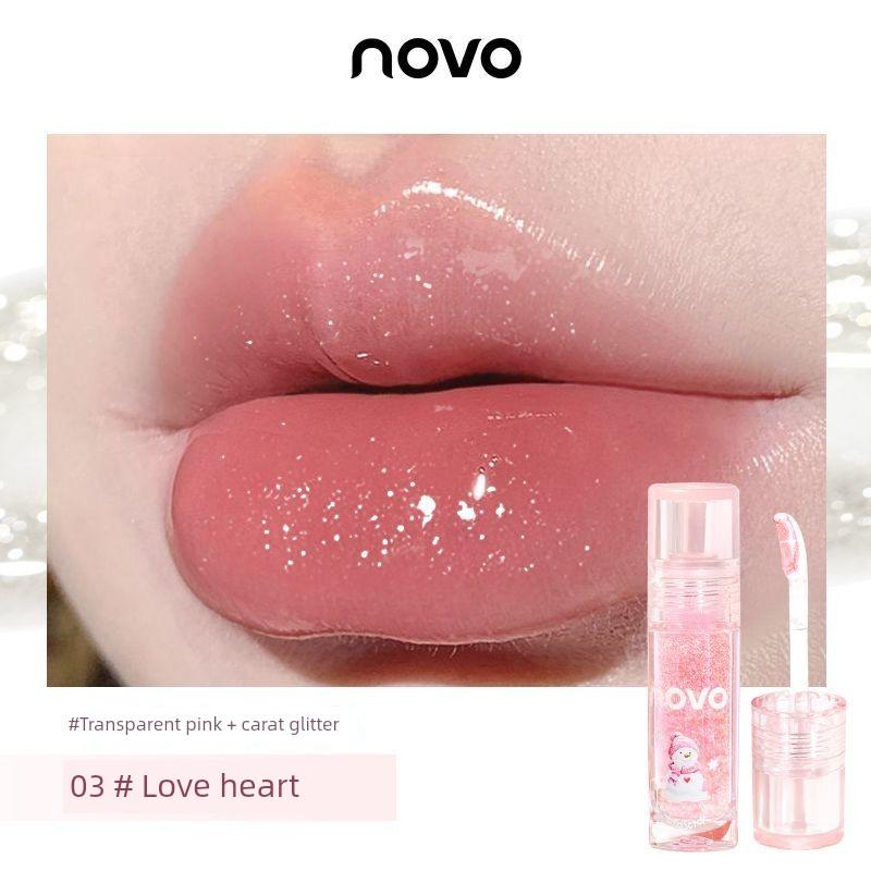 Novo Lip Oil Moisturizing and Nourishing Lip Gloss Transparent Lip Glaze Glass Lip Balm Anti-Chapping Lipstick Base with Fine Shimmer