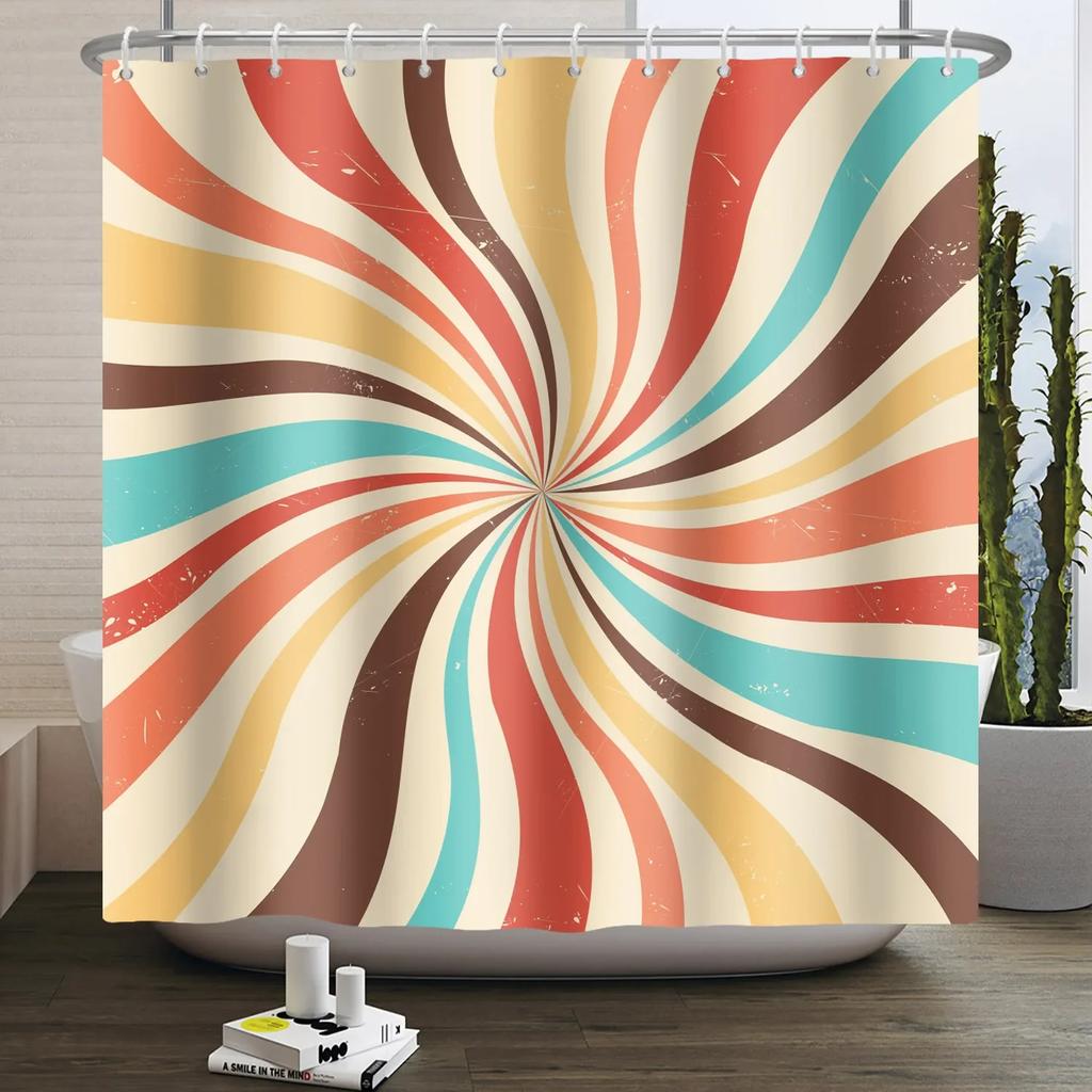 Geometric Line Round Color Block Shower Curtain Artistic Styling Simple Modern Polyester Shower Curtain Bathroom Decoration