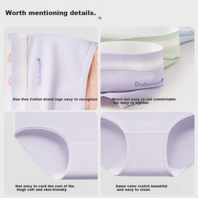Duoduomian 5-Pack Women's Underwear, 50 Pieces A-Class Pure Cotton, 10A Antibacterial, 100% Cotton Crotch, Mid-Rise, Young Women's Panties