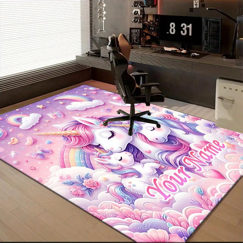 1PC Custom Name Unicorns Dreamy Garden Theme Floor Mat Ideal for Living Room, Game Rooms, Office, Bedroom, Floor Mat Playful Design