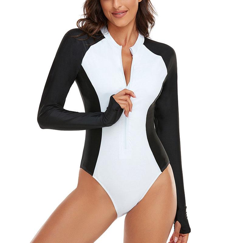 Surf Long Sleeve Swimsuit Rash Guard Swimwear Women Zipper One Piece Bathing Swimming Suit