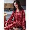 Women's Red Cotton Pajama Set - Long Sleeve, Perfect for Spring and Autumn, New 2024 Style for Middle-Aged Moms
