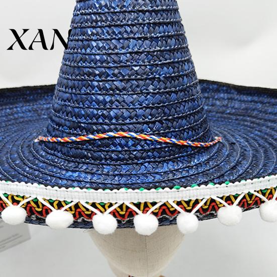 Casual Daily Hat Mexican Sombrero with Colorful Poms, Hawaiian Style Woven Straw Sun Hat, Wide Brim Lightweight Festival Party Costume for Summer