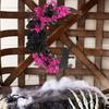Halloween Moon Cat Wreath for Front Door Crescent Moon Wreath Sign with Artificial Rose Flowers for Gothic Home Decoration