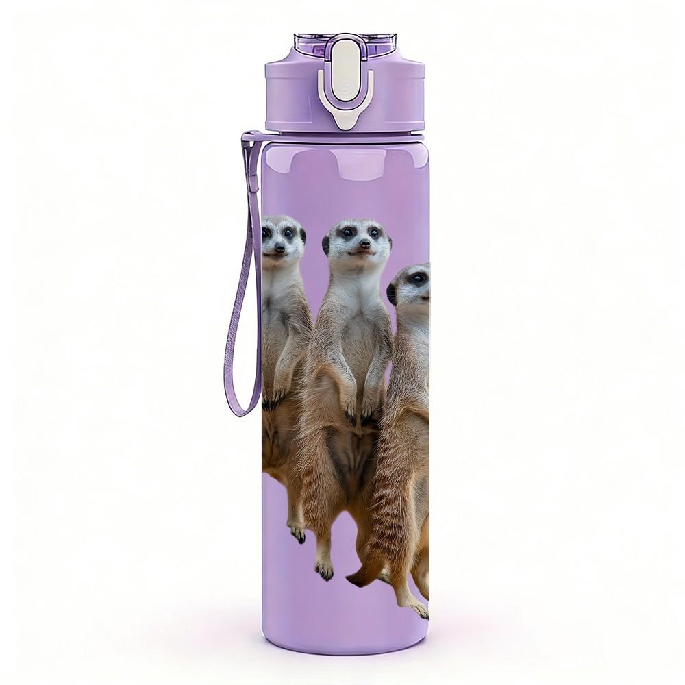 1PC Group Meerkat Wild Animal Print 750ml Color Plastic Sports Water Bottle Leakproof Flip Straw Lid Suitable for Sports Office Home Use