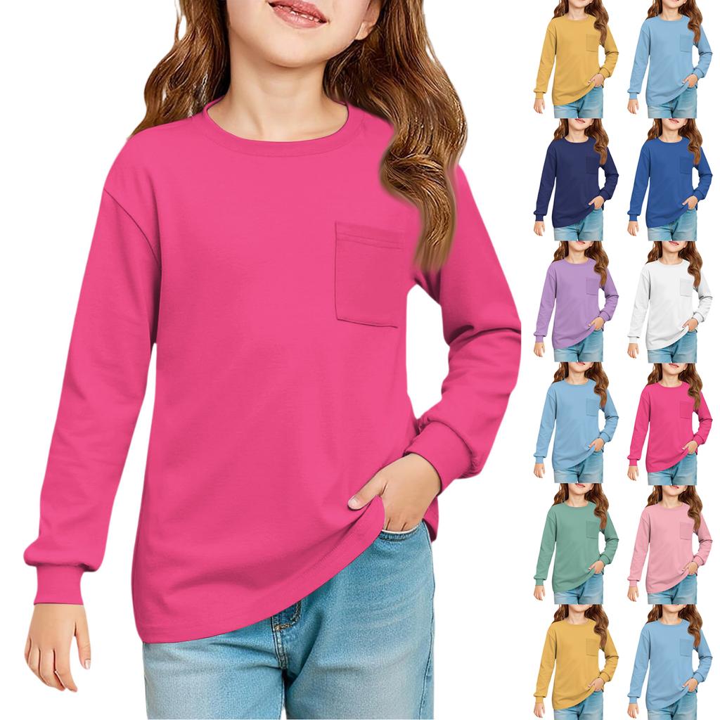 Girls' Long Sleeve Blouse - Round Neck Soft Waist Tunic