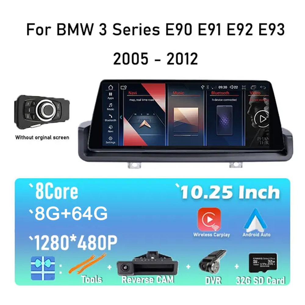 10,25-дюймовый IPS-экран, автомобильное радио, стереовидеоплеер, GPS-навигация для BMW 3 серии E90 E91 E92 E93 2005 - 2012, система Android 14