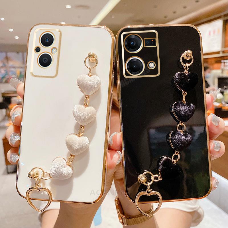 Чехол-браслет 'Сердце' для Reno7 4g Для Oppo Reno 7 5 6 8 Lite 7lite 8t Reno6 Reno5 Цепочка Покрытие Силиконовый Чехол Realme 10 9 Pro