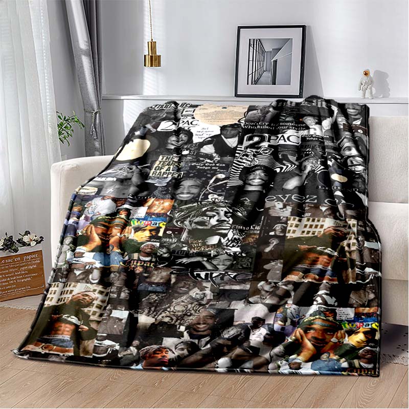 3D Vintage Hip Hop Star Portrait Flannel Blanket Ultra Soft Throw Blanket Sofa Bed All Season Bedspread Home Decor Fans Gift