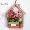 Деревянное настенное кашпо с искусственными цветами, искусственные цветы в горшках, домашний декор для стен, искусственные растения в горшках для сада, патио, гостиной, спальни, украшения