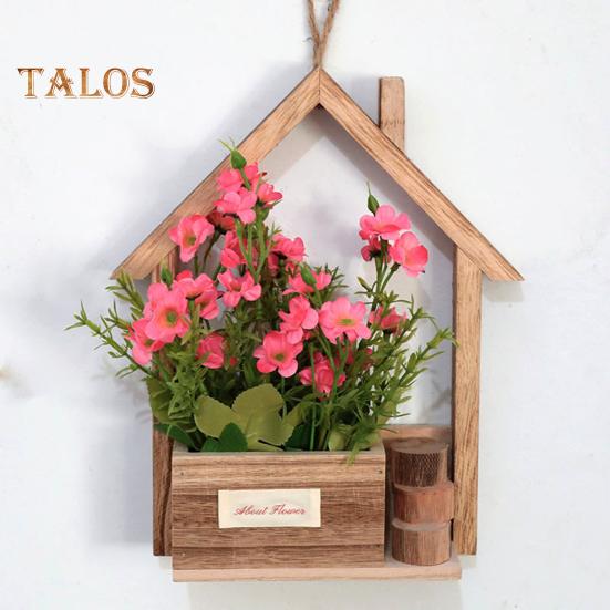 Деревянное настенное кашпо с искусственными цветами, искусственные цветы в горшках, домашний декор для стен, искусственные растения в горшках для сада, патио, гостиной, спальни, украшения