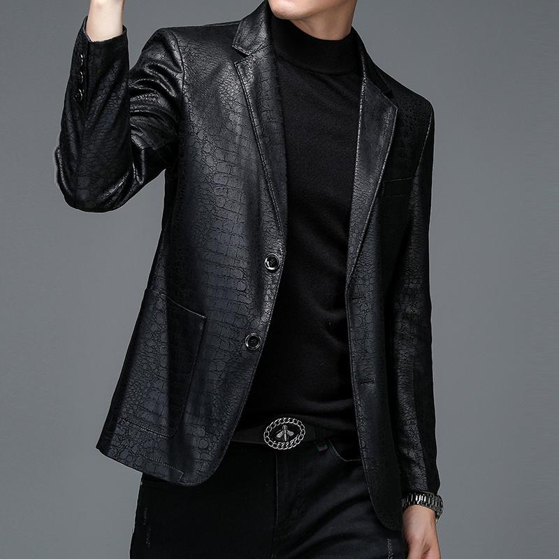 Кожаный костюм, мужской деловой костюм со змеиным тиснением, высококачественный мужской пиджак большого размера из искусственной кожи, деловой джентльменский свадебный пиджак из искусственной кожи