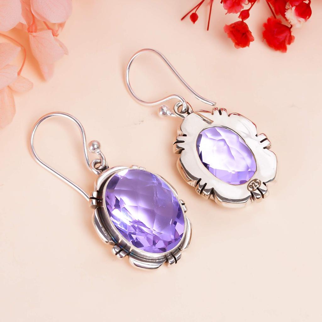 Серьги из серебра 925 пробы с александритом, меняющим цвет, V423, фиолетовые и розовые серьги, овальные серьги, подарок на День святого Валентина, подарок для нее, подарок на день рождения, H