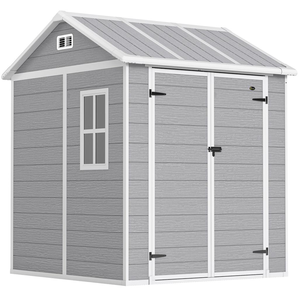 Garden House, Garden Shed with Window, Lockable Door, Plastic, Grey