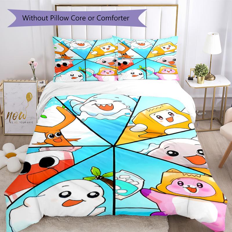 3pcs Lankybox Foxy and Rocky2 pattern bedding set duvet cover set includes duvet cover &pillowcases, perfect all season bedroom decoration & gift