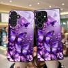 Стеклянный чехол для телефона с узором из фиолетовых бабочек и цветов, подходит для Samsung Galaxy S26 S25 S24 S22 S21 S20 FE/Ultra/Plus, Жесткий чехол