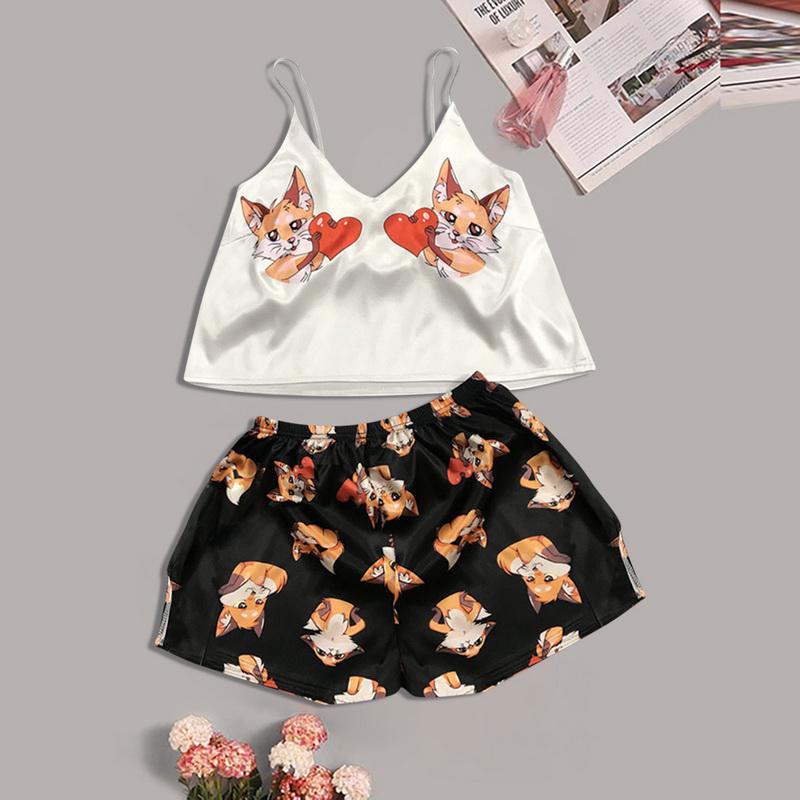 Высокая мода Beatuiful женский пижамный комплект с принтом, комплект из двух предметов, камзол без рукавов, свободные шорты с эластичной резинкой на талии, женская домашняя одежда