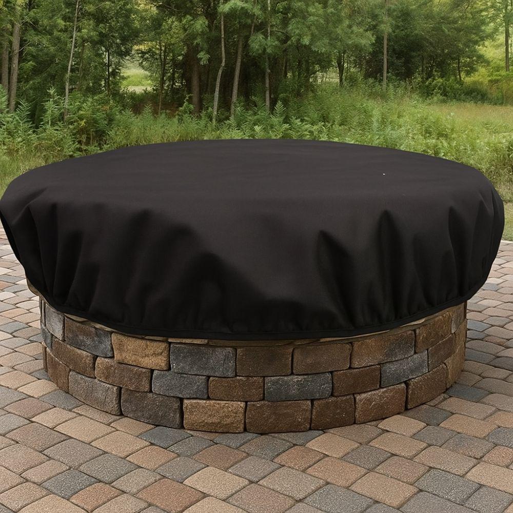 Weather Resistant Fire Pit Cover 600D Oxford Outdoor Fireplace Cover Built-in Stone Firepits