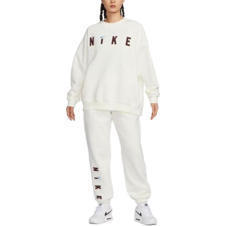 Nike Свободная повседневная толстовка с круглым вырезом и буквами, женская толстовка бежевого цвета FV4012-133