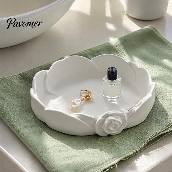 Modern Home Accessory Tray 3D Printed Rose Jewelry Tray, Decorative Trinket Dish for Rings Earrings Unique Decor and Aromatherapy, Elegant Desktop