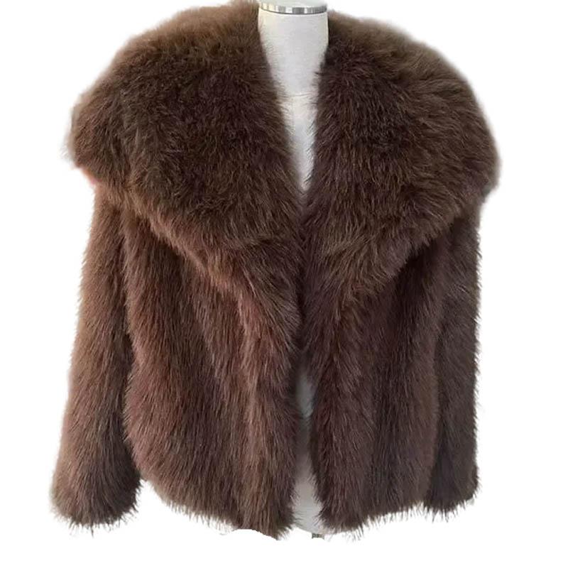 Женская модная укороченная куртка из искусственного меха, пальто с длинным рукавом, застегивающаяся на кнопки спереди, женская верхняя одежда, шикарный воротник с лацканами, толстое пальто