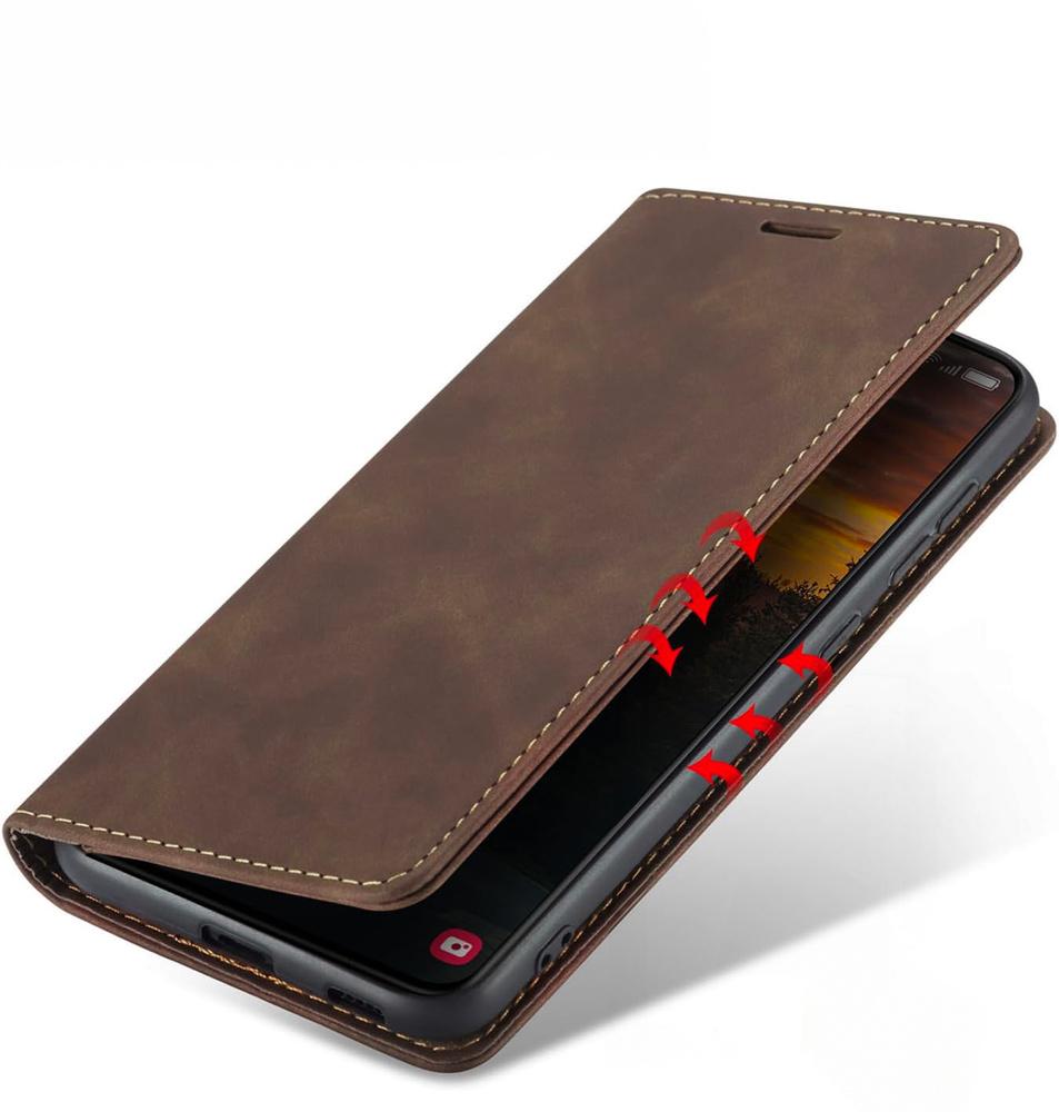 Samsung Galaxy A55 Case, ERBORD Vintage Wallet Flip Case, Coffee + Glass Screen Protector