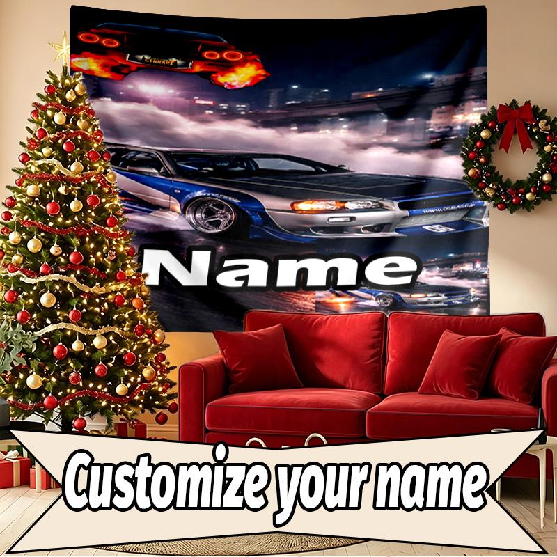 Custom Name Personalized Skyline GT Print Tapestry, Wall Art Decor, Bedroom, Dorm, Apartment, LivingRoom, Party Backdrop, Gift for Birthday