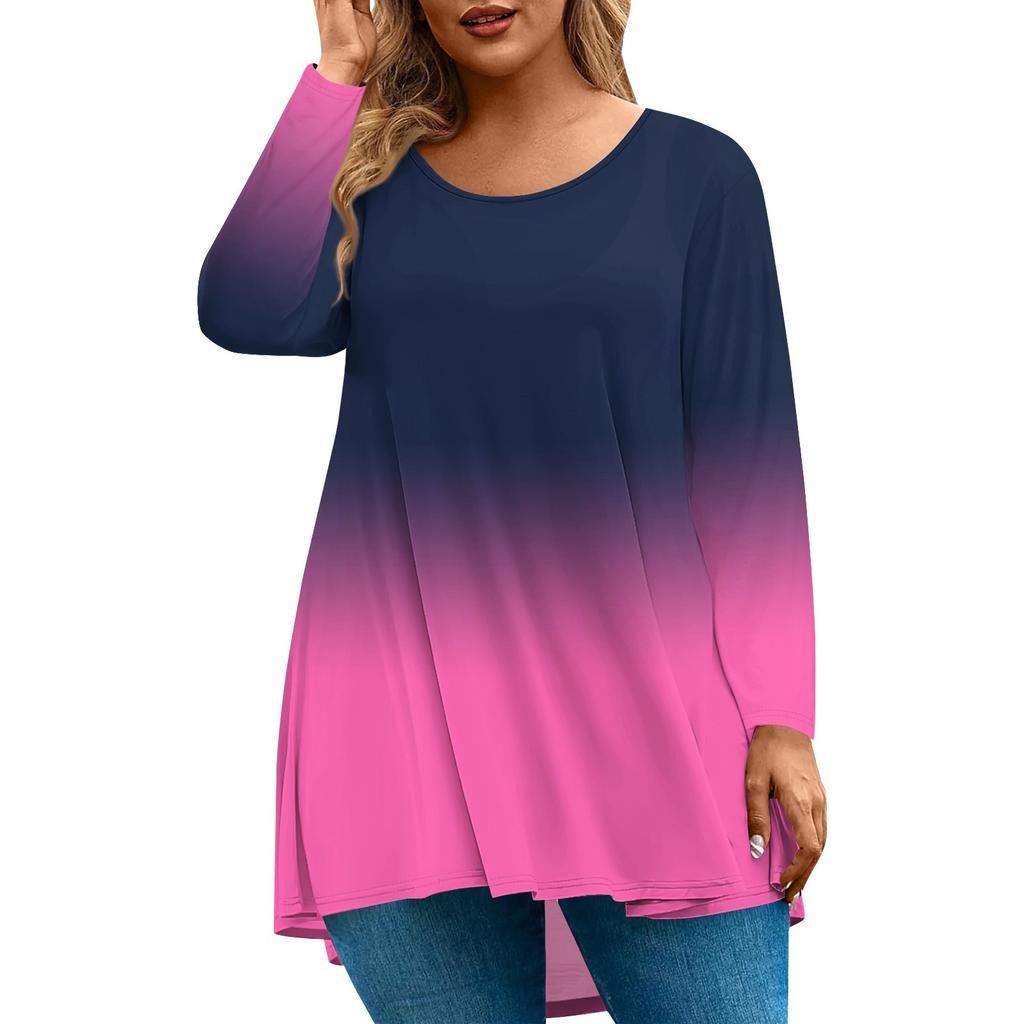 Women's Fashion Large Size Round Neck Long Sleeve Casual Print Loose Pullover Top