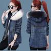 Cotton and Thickened Denim Cotton Coat for Women Winter New Korean Style Loose and Versatile Big Fur Collar Short Cotton Coat
