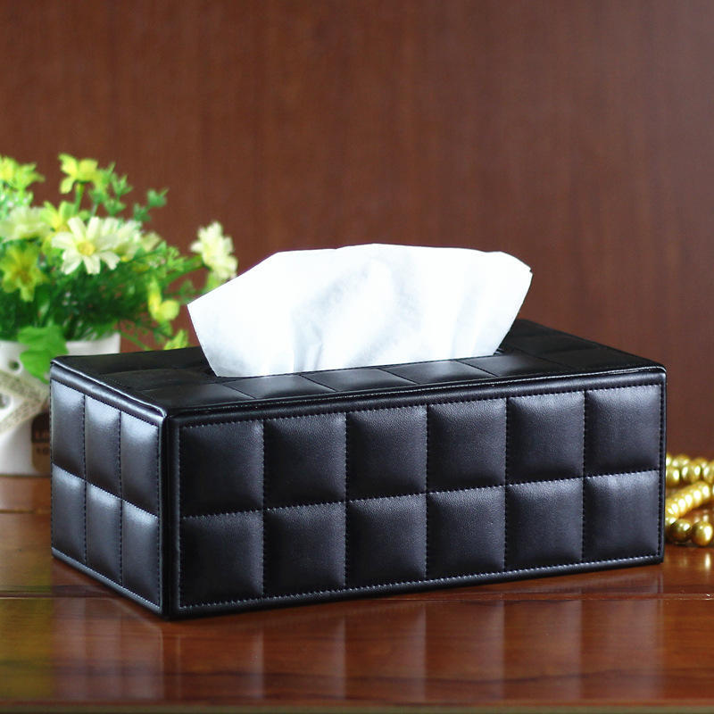 European Style Desktop Leather Tissue Box Creative Home Car Grid Paper Box Restaurant Paper Box