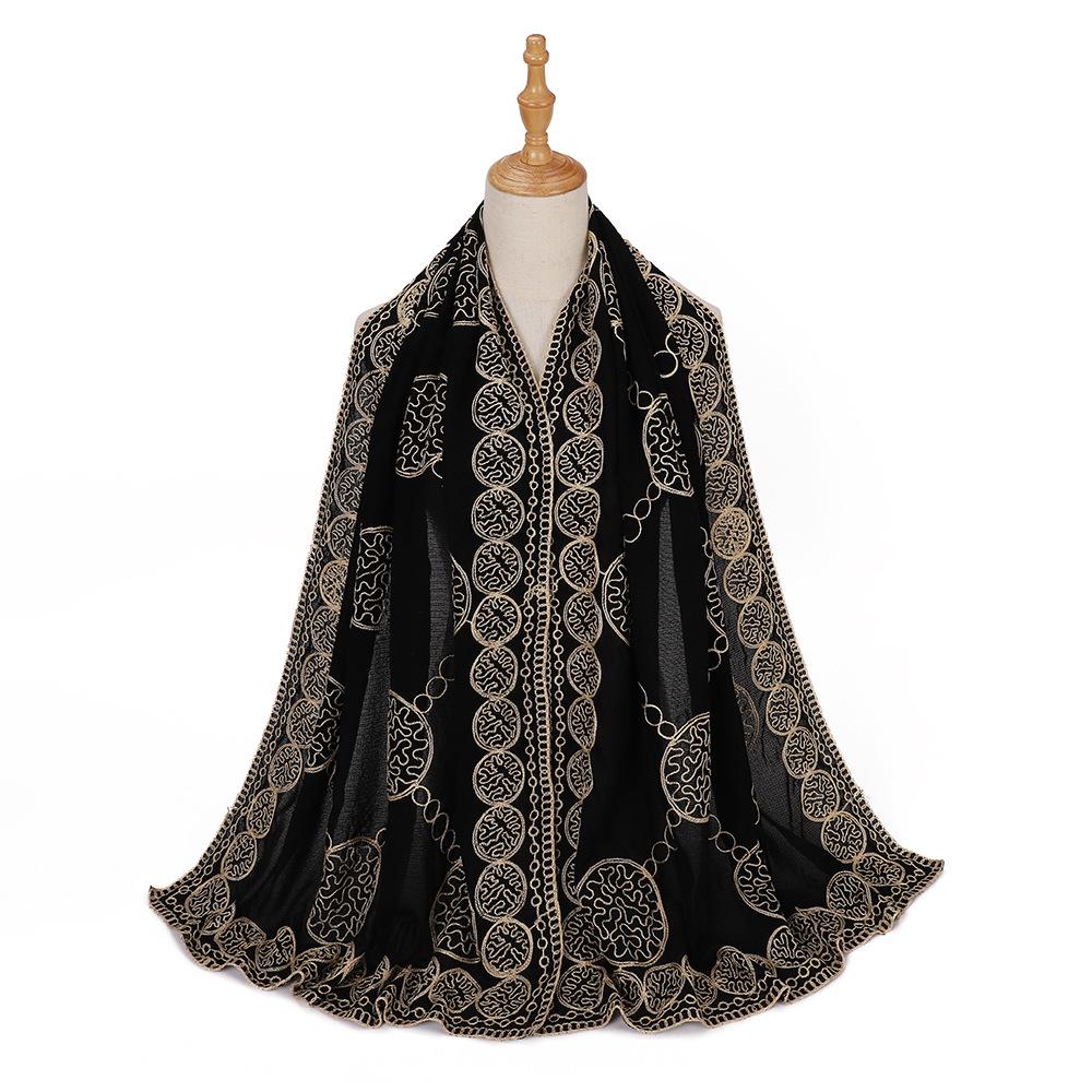 190*70cm Embroidery Hijab Scarf For Women Foulard Elegant Flower Long Scarf Headscarf Wraps Bandana Muslim Hijab Shawl Travel