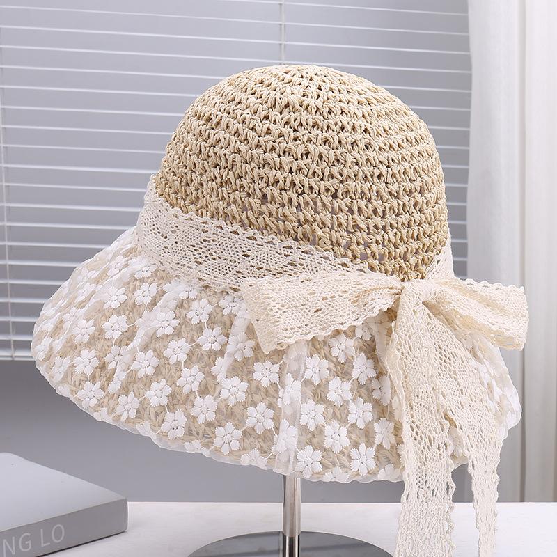 Spring and summer new fashion small fresh lace mesh three-dimensional small flower bucket hat outdoor travel sweet sun hat