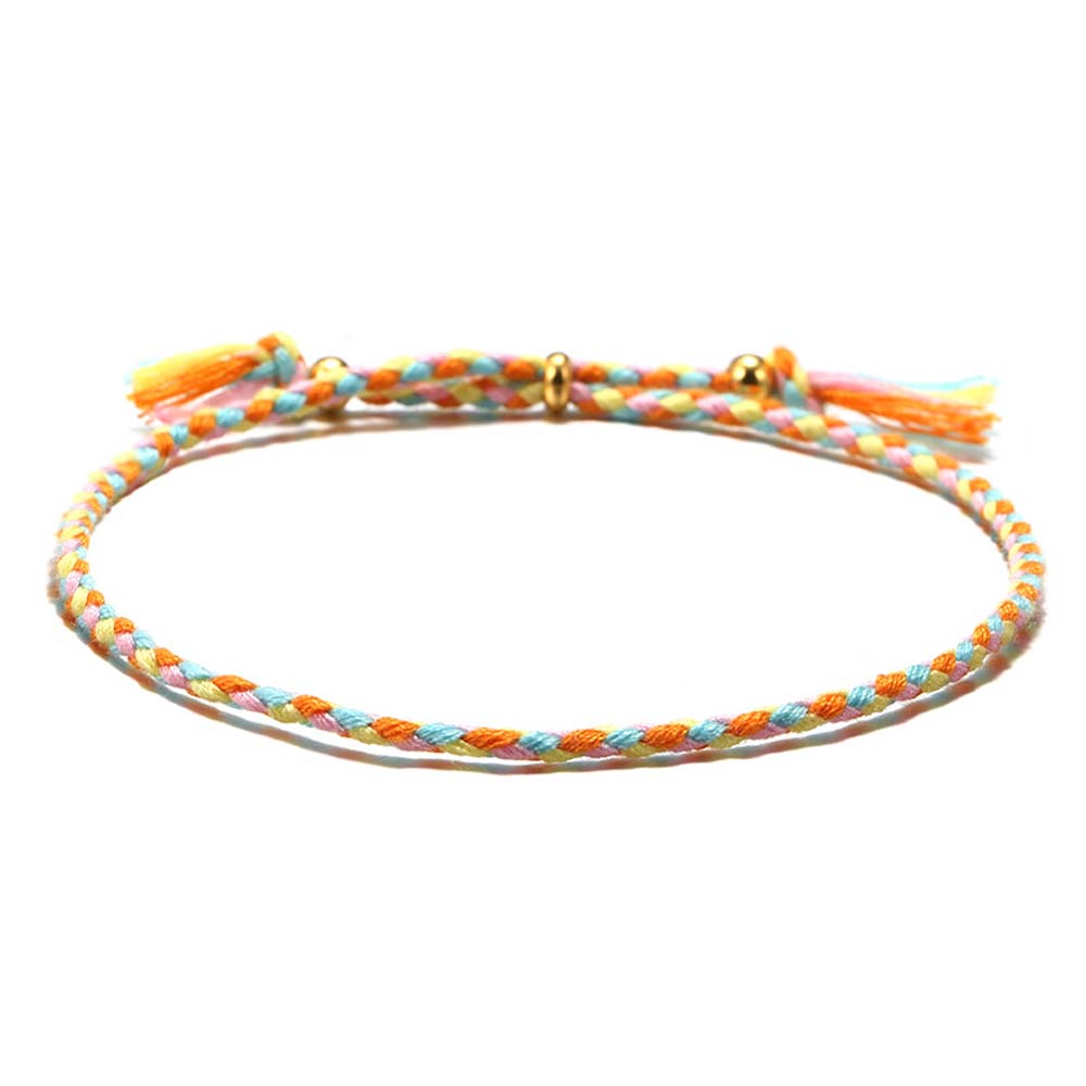 Copper Bead Girls Colorful Polyester Thread Fashion Accessories Braid Hand Rope Woven Bracelet