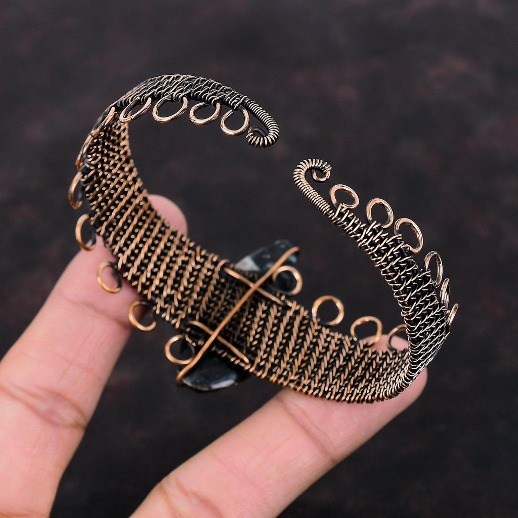 Orthoceras Ископаемый медный браслет Медная проволока Браслет-манжета Ювелирные изделия из драгоценных камней Регулируемый браслет ручной работы Медные ювелирные изделия Подарок для женщин