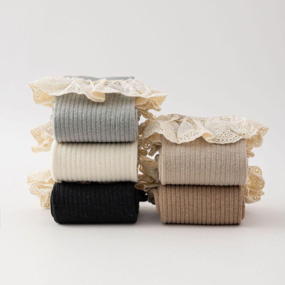 5Pairs Lace Trim Infant Cotton Stockings Ruffled Edge Cartoon Above Knee Socks  Kids