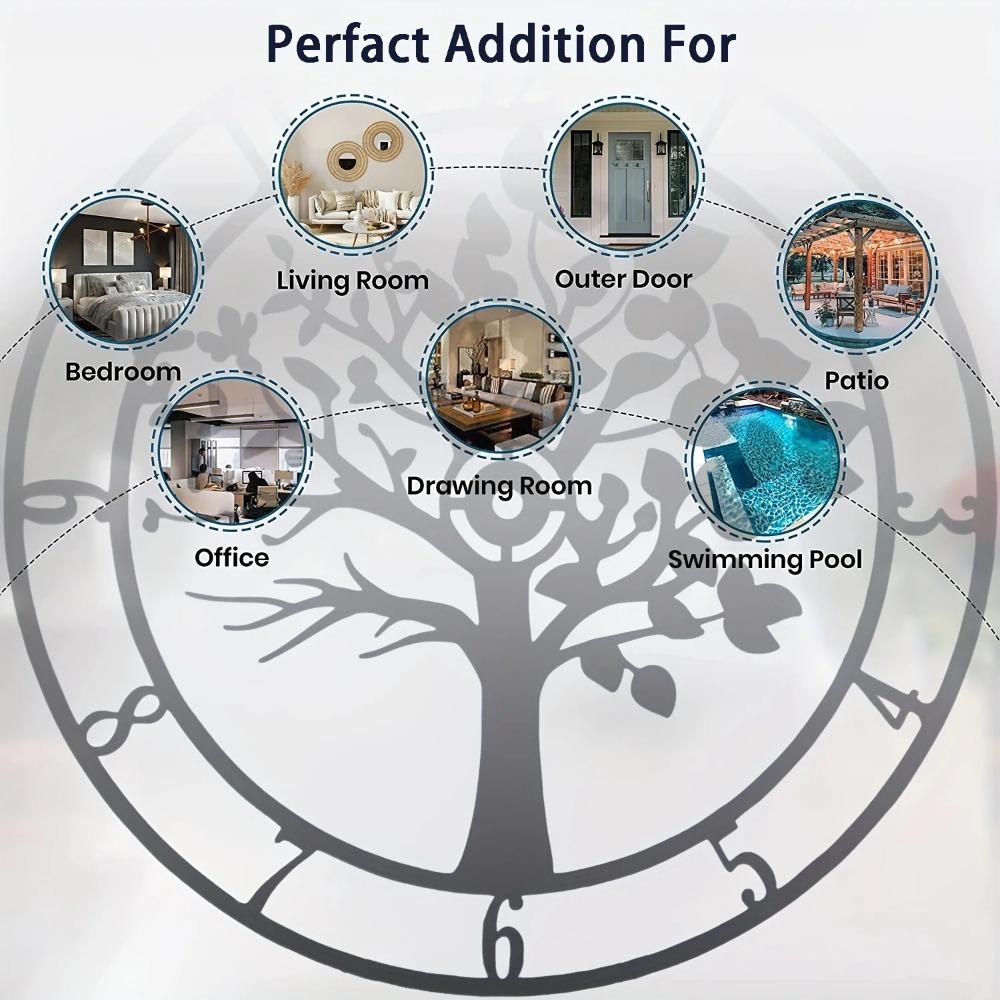 Black Metal Clock Wall Décor - Sleek Clock Dial for Shop, Home, Indoor, and Outdoor Use, Stylish Bedroom and Room Mural Sticker