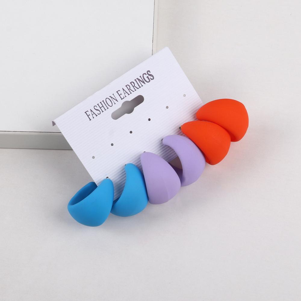 New Korean Multicolored Wide C-Shape Acrylic Hoop Earrings 3 Pair/Set Neon Geometric Moon Earrings Statement Jewelry for Women