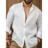 Men's Cotton Linen Long Sleeve Shirt Solid Relaxed Fit Casual Everyday Button Up Top