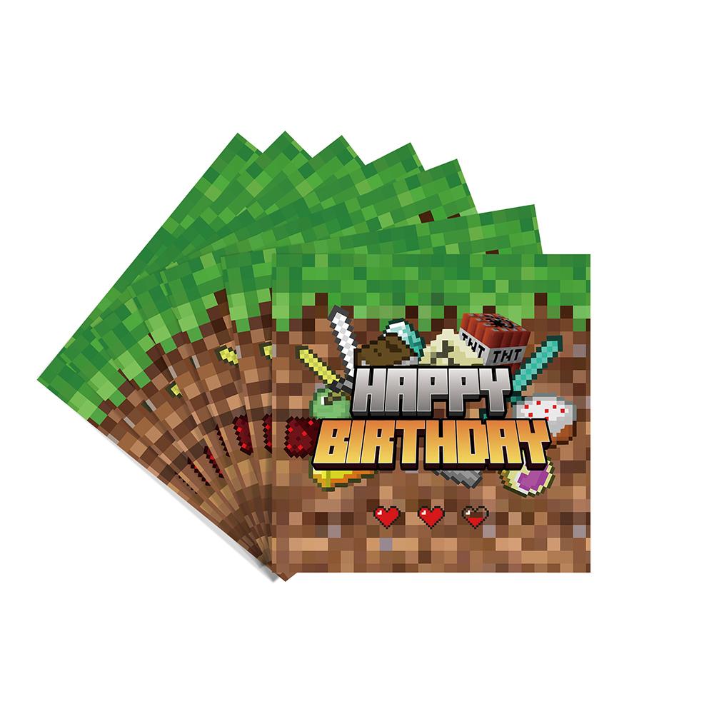 51 шт. Принадлежности для вечеринки в пиксельной тематике включают тарелки, салфетки, стаканы, скатерть