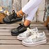 Size 35-44 Fashionable, Versatile, Elegant, Comfortable Lace-Up Chunky Sole Sequined Studded Sneakers