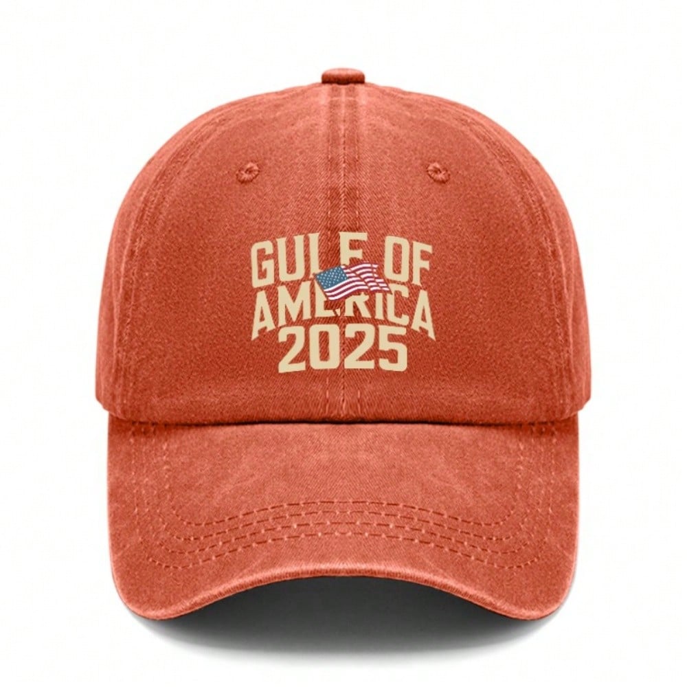 [Patriotic Baseball Cap] 2025 Gulf Of AMERICA Print Polyester Adjustable Vintage Washed Unisex Casual Outdoor Sports Sun Protection Baseball Hat -