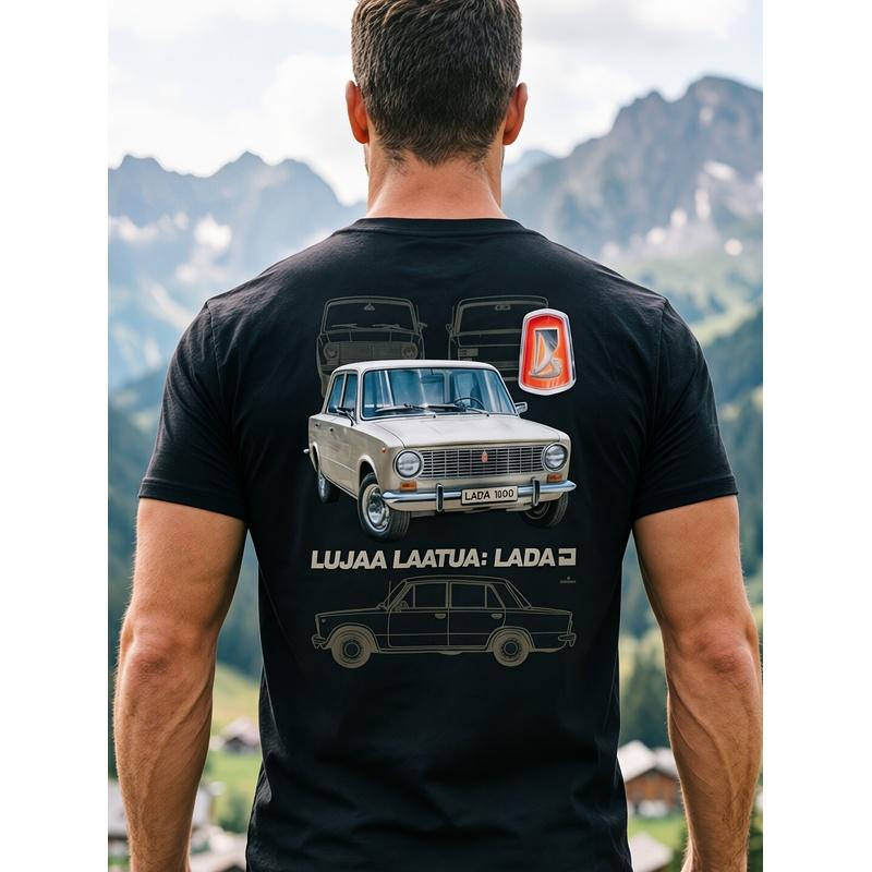 Мужская винтажная футболка с логотипом автомобиля Lada 1200 и парусника - Ретро автомобильная футболка, подходящая для поклонников классических автомобилей, повседневная футболка с круглым вырезом для Lada 1200