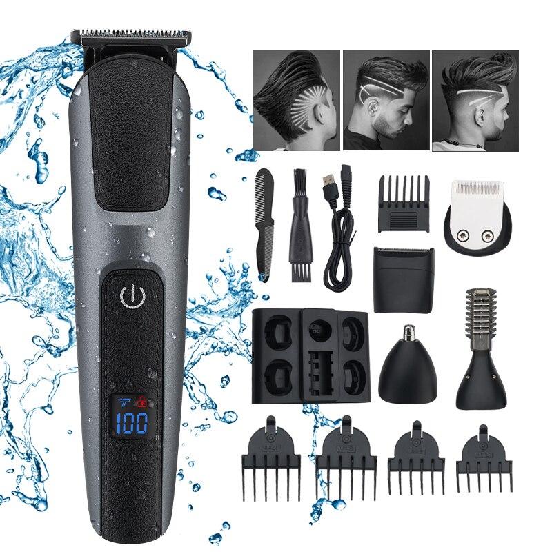 Профессиональная машинка для стрижки для мужчин, аккумуляторная электрическая бритва, все в 1, машинка для стрижки волос, триммер для бороды, набор для ухода