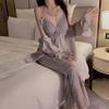Sexy Pajama Set Women's Lace V Neck Pajamas with Breast Pads Luxury Women's Sleep Casual Set