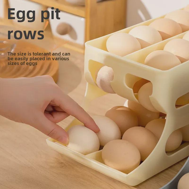 Ящик для яиц трехслойный с выдвижной крышкой: Автоматическое двухрядное хранение в дверце холодильника