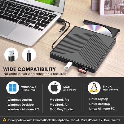 7-в-1 USB3.0 Type-c Внешний CD DVD RW привод Портативный DVD CD плеер Пишущий привод Читающий привод Многофункциональный оптический привод для ноутбука ПК