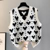 Heart-shaped Embroidery V-neck Knitted Vest Women's Sleeveless Sweater Knitted Base Shirt Sweet Loose Casual Top Autumn