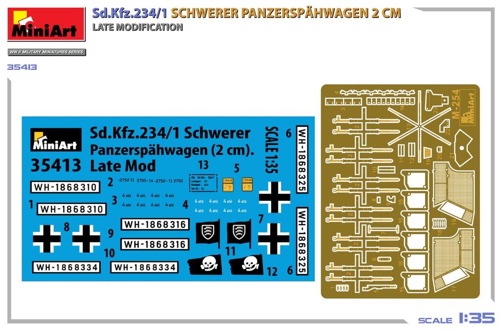 MiniArt Тяжелая бронированная разведывательная машина Пушка Поздняя модель Пластиковая модель MA35413 1/35 Sd.Kfz.234/1 (2см Навесной) (Военная техника)
